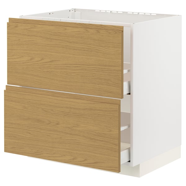 METOD / MAXIMERA Base cab f sink+2 fronts/2 drawers, white/Voxtorp oak effect, 80x60x80 cm