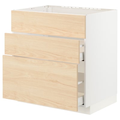 METOD / MAXIMERA Base cab f sink+3 fronts/2 drawers, white/Askersund light ash effect, 80x60x80 cm