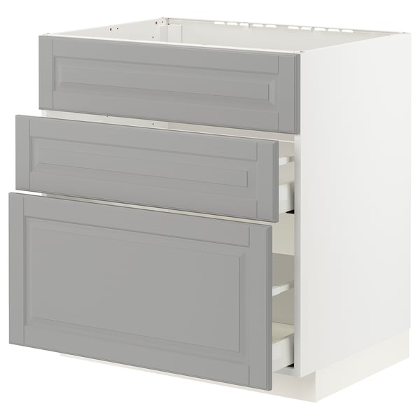 METOD / MAXIMERA Base cab f sink+3 fronts/2 drawers, white/Bodbyn grey, 80x60x80 cm