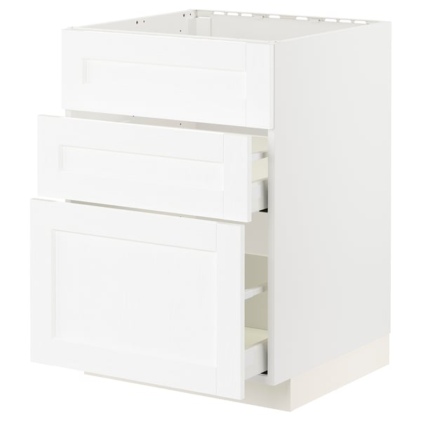 METOD / MAXIMERA Base cab f sink+3 fronts/2 drawers, white Enköping/white wood effect, 60x60x80 cm