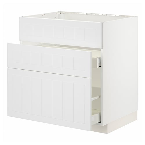 White METOD kitchen unit with stensund fronts. 2 drawers, smooth-running with soft-closing mechanism, white fiberboard & melamine finish.