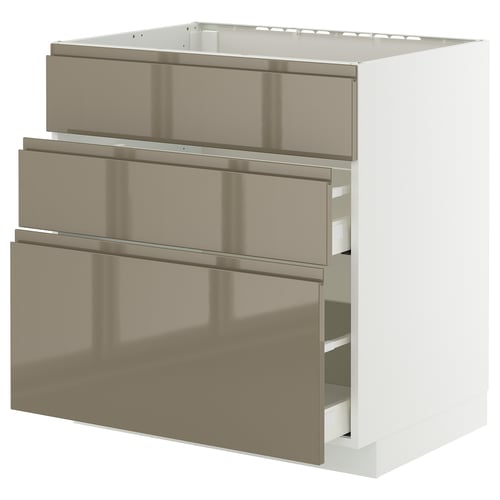 A modern kitchen unit METOD with dark glossy finish, three drawers, sleek handles, efficient storage.