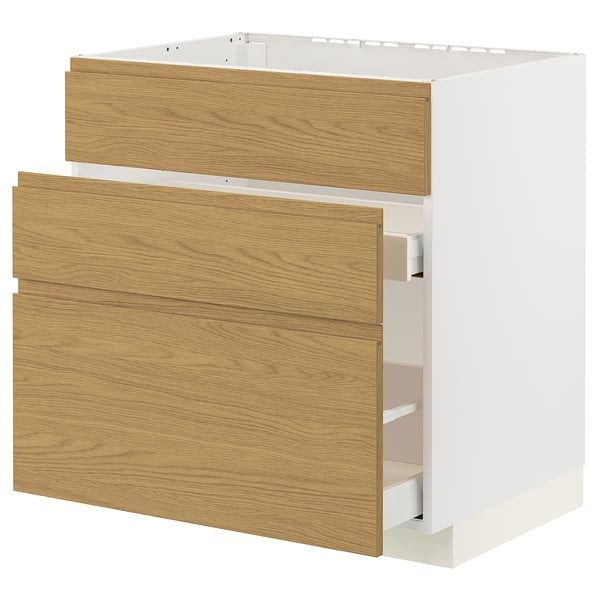 METOD / MAXIMERA Base cab f sink+3 fronts/2 drawers, white/Voxtorp oak effect, 80x60x80 cm