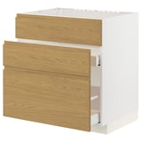 METOD / MAXIMERA Base cab f sink+3 fronts/2 drawers, white/Voxtorp oak effect, 80x60x80 cm