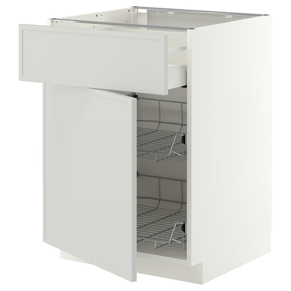 METOD / MAXIMERA Base cab w wire basket/drawer/door, white/Aspudden light grey, 60x60x80 cm