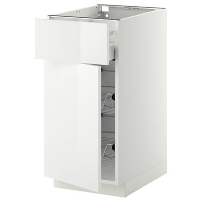 METOD / MAXIMERA Base cab w wire basket/drawer/door, white/Ringhult white, 40x60x80 cm