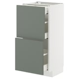 METOD / MAXIMERA Base cab with 2 fronts/3 drawers, white/Nickebo matt grey-green, 40x37x80 cm