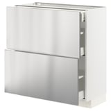 METOD / MAXIMERA Base cab with 2 fronts/3 drawers, white/Vårsta stainless steel, 80x37x80 cm