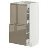 METOD / MAXIMERA Base cab with 2 fronts/3 drawers, white/Voxtorp high-gloss dark grey-brown, 40x37x80 cm