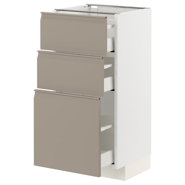 METOD / MAXIMERA Base cabinet with 3 drawers, white/Upplöv matt dark beige, 40x37x80 cm