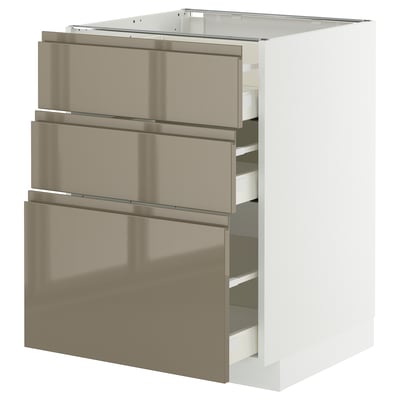 METOD / MAXIMERA Base cabinet with 3 drawers, white/Voxtorp high-gloss dark grey-brown, 60x60x80 cm