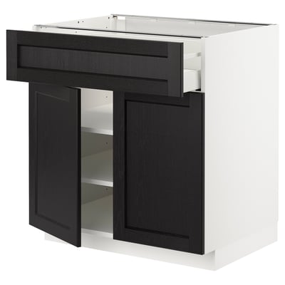 METOD / MAXIMERA Base cabinet with drawer/2 doors, white/Lerhyttan black stained, 80x60x80 cm