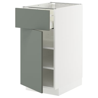 METOD / MAXIMERA Base cabinet with drawer/door, white/Nickebo matt grey-green, 40x60x80 cm