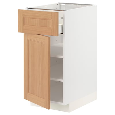 METOD / MAXIMERA Base cabinet with drawer/door, white/Vedhamn oak, 40x60x80 cm