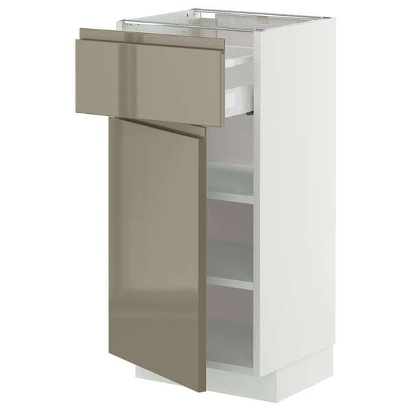 METOD / MAXIMERA Base cabinet with drawer/door, white/Voxtorp high-gloss dark grey-brown, 40x37x80 cm