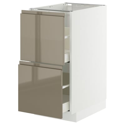 METOD / MAXIMERA Base cb 2 fronts/2 high drawers, white/Voxtorp high-gloss dark grey-brown, 40x60x80 cm