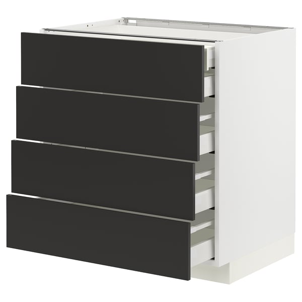 METOD / MAXIMERA Base cb 4 frnts/2 low/3 md drwrs, white/Nickebo matt anthracite, 80x60x80 cm