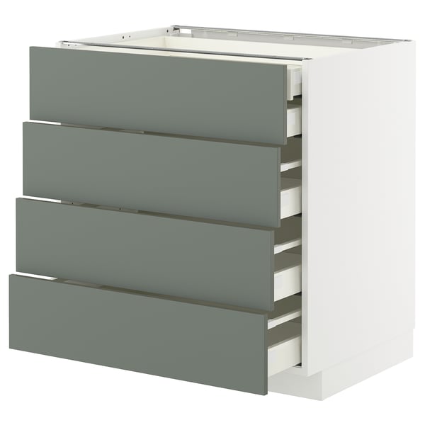 METOD / MAXIMERA Base cb 4 frnts/2 low/3 md drwrs, white/Nickebo matt grey-green, 80x60x80 cm