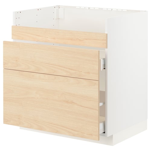 METOD kitchen cabinet, light wood, white frame, two drawers, minimalist design.