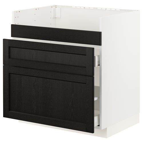 Modern kitchen unit: METOD, black stained wood, white frame, 3 drawers.