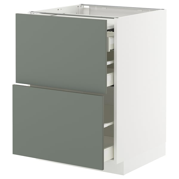 METOD / MAXIMERA Bc w pull-out work surface/3drw, white/Nickebo matt grey-green, 60x60x80 cm