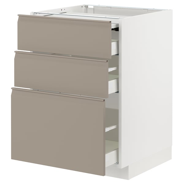 METOD / MAXIMERA Bc w pull-out work surface/3drw, white/Upplöv matt dark beige, 60x60x80 cm