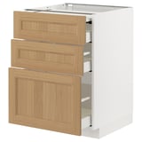 METOD / MAXIMERA Bc w pull-out work surface/3drw, white/Vedhamn oak, 60x60x80 cm