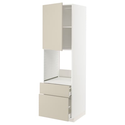 METOD / MAXIMERA Hi cab f ov w dr/2 frnt/1 m/1 h drw, white/Havstorp beige, 60x60x200 cm