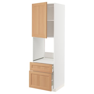 METOD / MAXIMERA Hi cab f ov w dr/2 frnt/1 m/1 h drw, white/Vedhamn oak, 60x60x200 cm