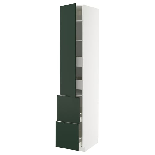METOD kitchen unit, white with green high glosssy doors, slim tall rectangle shape.
