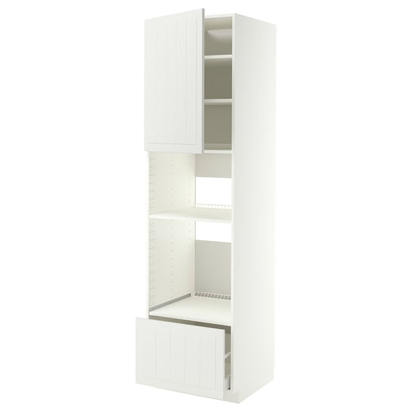 White METOD kitchen unit with shelves and drawers, modern style.