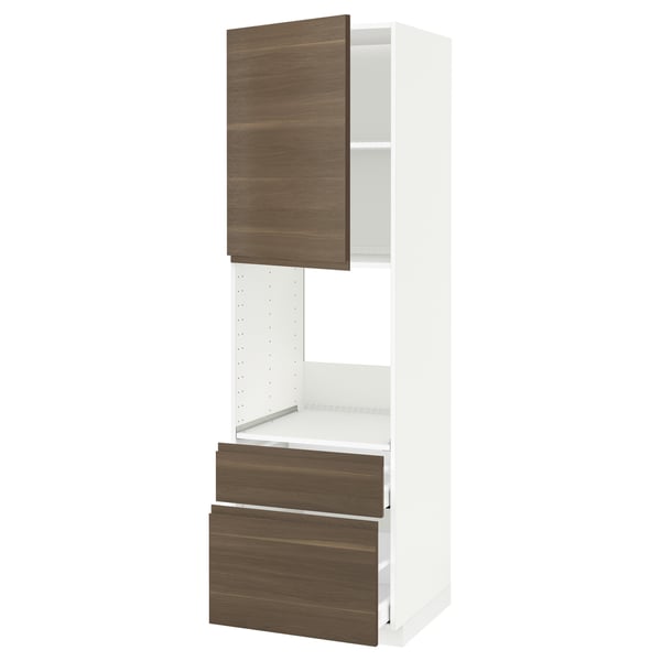 Metod Maximera High Cabinet F Oven Door 2 Drawers White Voxtorp Walnut Effect 60x60x200 Cm Ikea