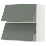 METOD Wall cab horizo 2 doors w push-open, white/Nickebo matt grey-green, 80x37x80 cm
