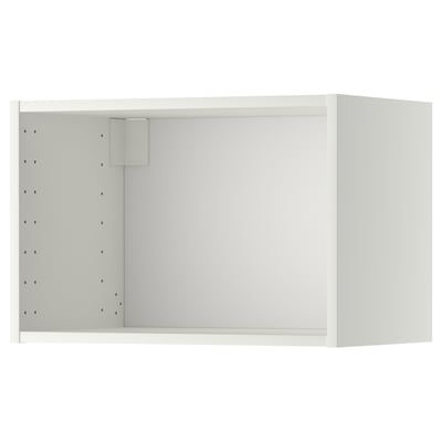 A white METOD wall cabinet. Its rectangular, has a flat top, and perforated back panel for ventilation. The cabinet is part of a kitchen system.