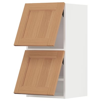 METOD Wall cabinet horizontal w 2 doors, white/Vedhamn oak, 40x37x80 cm