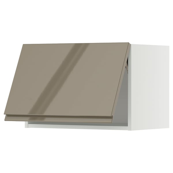 METOD Wall cabinet horizontal w push-open, white/Voxtorp high-gloss dark grey-brown, 60x37x40 cm