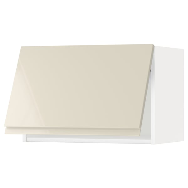 METOD Wall cabinet horizontal w push-open, white/Voxtorp high-gloss light beige, 60x37x40 cm