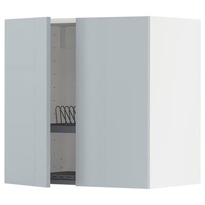 METOD Wall cabinet w dish drainer/2 doors, white/Kallarp light grey-blue, 60x37x60 cm