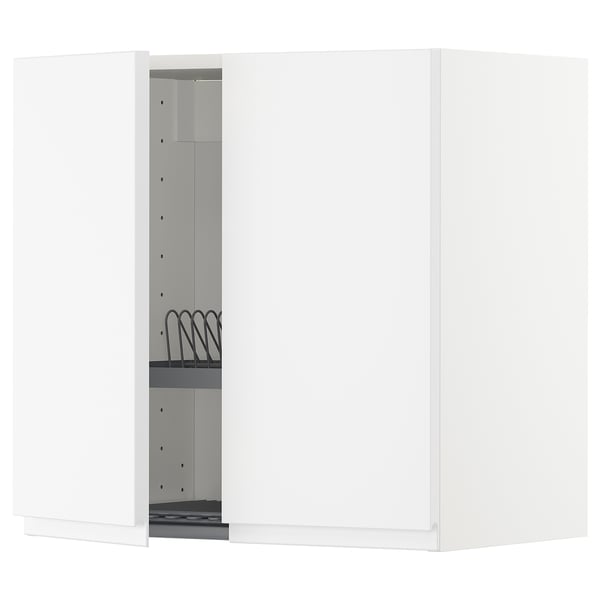 METOD Wall cabinet w dish drainer/2 doors, white/Voxtorp matt white, 60x37x60 cm