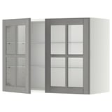 METOD Wall cabinet w shelves/2 glass drs, white/Bodbyn grey, 80x37x60 cm