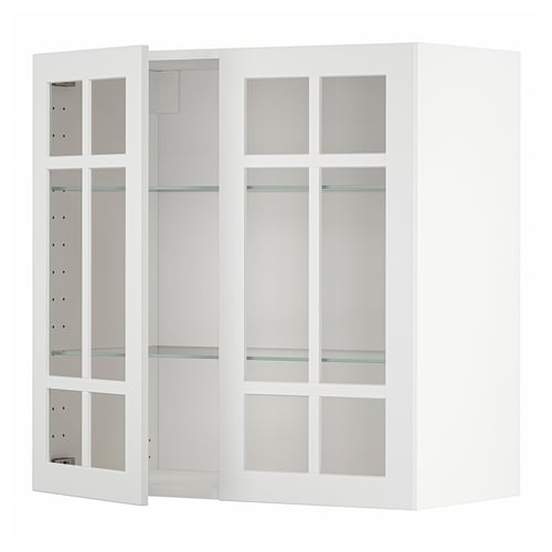 White METOD kitchen cabinet with glass doors, rectangular shape, modern design.
