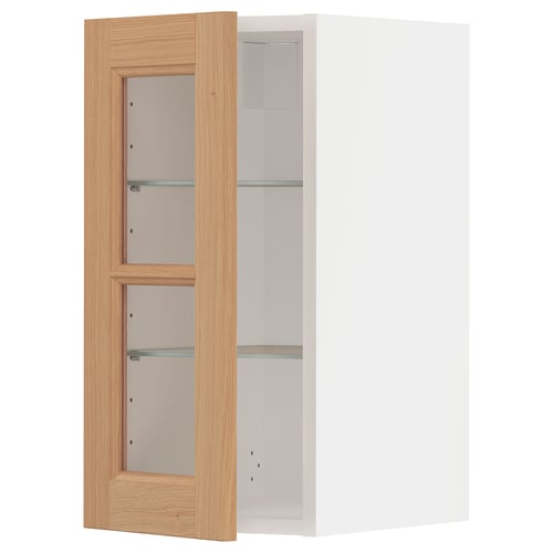 METOD Wall cabinet w shelves/glass door, white/Vedhamn oak, 30x37x60 cm