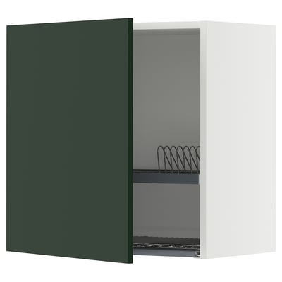 METOD Wall cabinet with dish drainer, white/Havstorp deep green, 60x37x60 cm