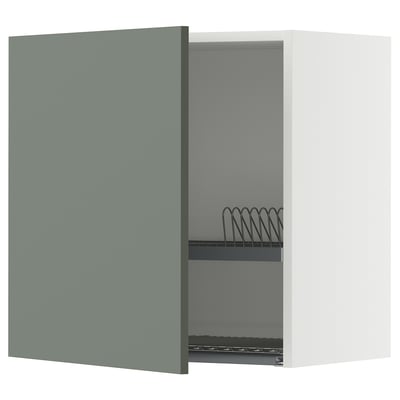 METOD Wall cabinet with dish drainer, white/Nickebo matt grey-green, 60x37x60 cm