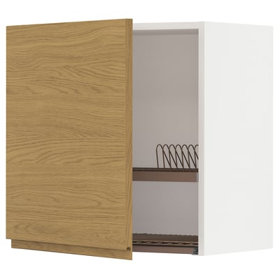 METOD Wall cabinet with dish drainer, white/Voxtorp oak effect, 60x37x60 cm