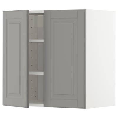 METOD Wall cabinet with shelves/2 doors, white/Bodbyn grey, 60x37x60 cm