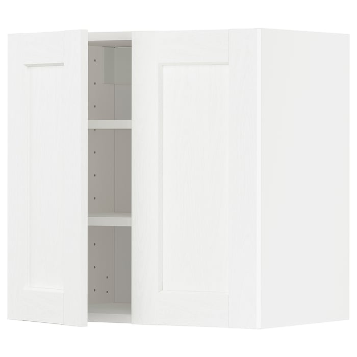 METOD wall with shelves/2 doors, white Enköping/white wood