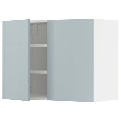 METOD Wall cabinet with shelves/2 doors, white/Kallarp light grey-blue, 80x37x60 cm