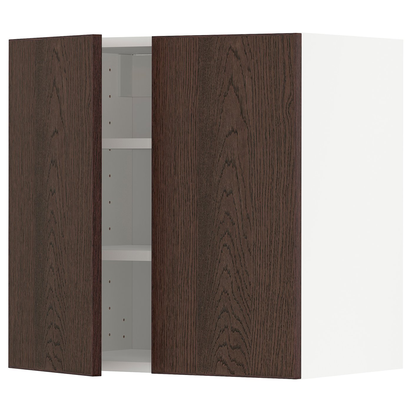 METOD wall with shelves/2 doors, white/Sinarp brown, 60x37x60