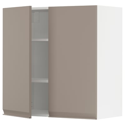 METOD Wall cabinet with shelves/2 doors, white/Upplöv matt dark beige, 80x37x80 cm